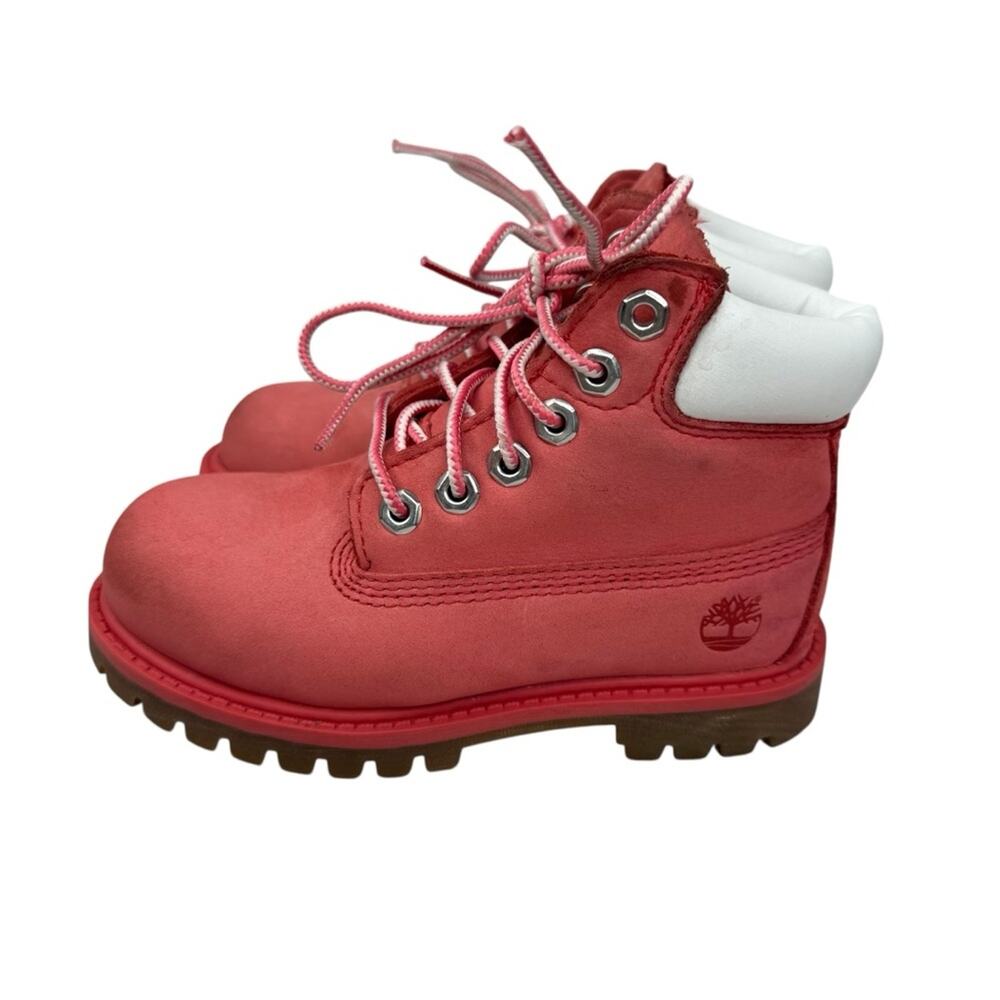 TIMBERLAND Work Boots Girls Toddler Sz 10 Pink “Rose Of Sharon” Waterproof - Picture 2 of 14